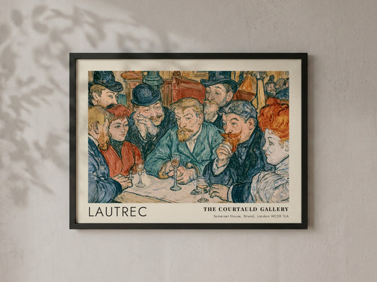 Wall art poster featuring a vintage Parisian cafe scene by Lautrec at Courtauld Gallery.
