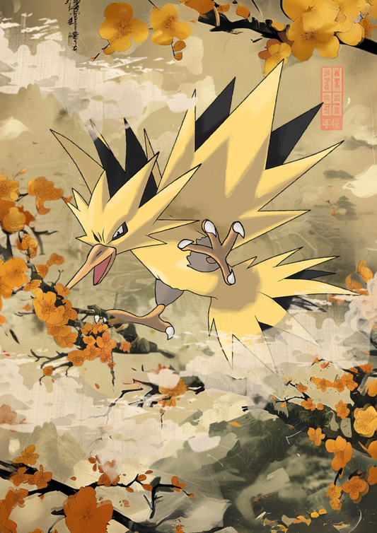 Affiche Pokémon Zapdos - Style tapisserie japonaise