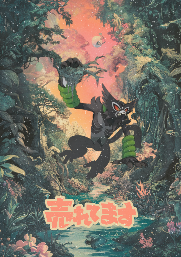 Affiche Pokémon Zarude de style tapisserie japonaise