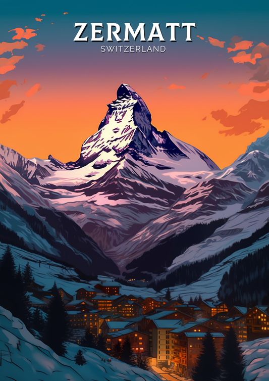 Décoration murale de voyage à Zermatt - Affiche Suisse