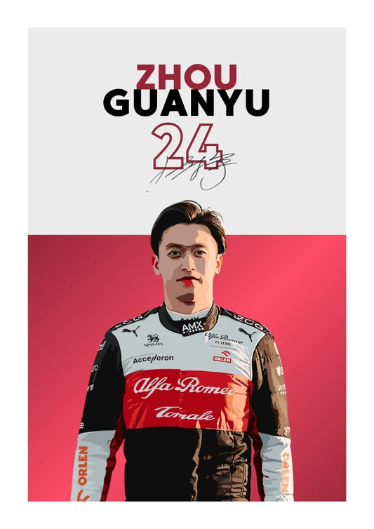 Affiche Alfa Romeo F1 de Zhou Guanyu – Décoration murale de pilote chinois
