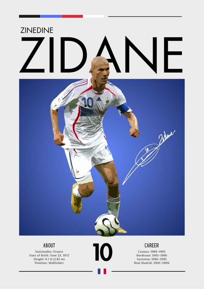 Zinedine Zidane France Poster - Iconic Football Legend Print