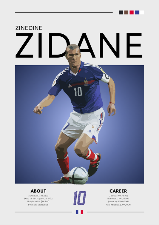 Affiche Zinedine Zidane - Tirage légendaire du football français