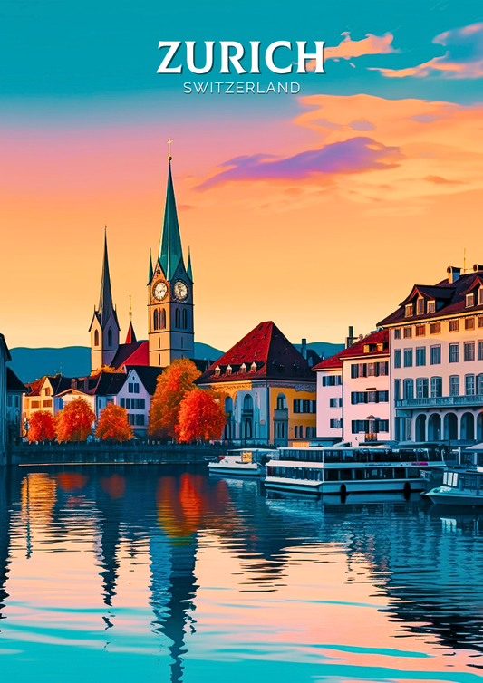 Affiche de voyage de Zurich - Illustration suisse