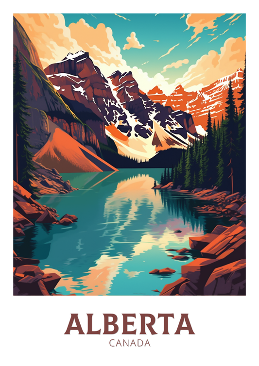 Affiche de voyage de l'Alberta - Illustration du lac Moraine
