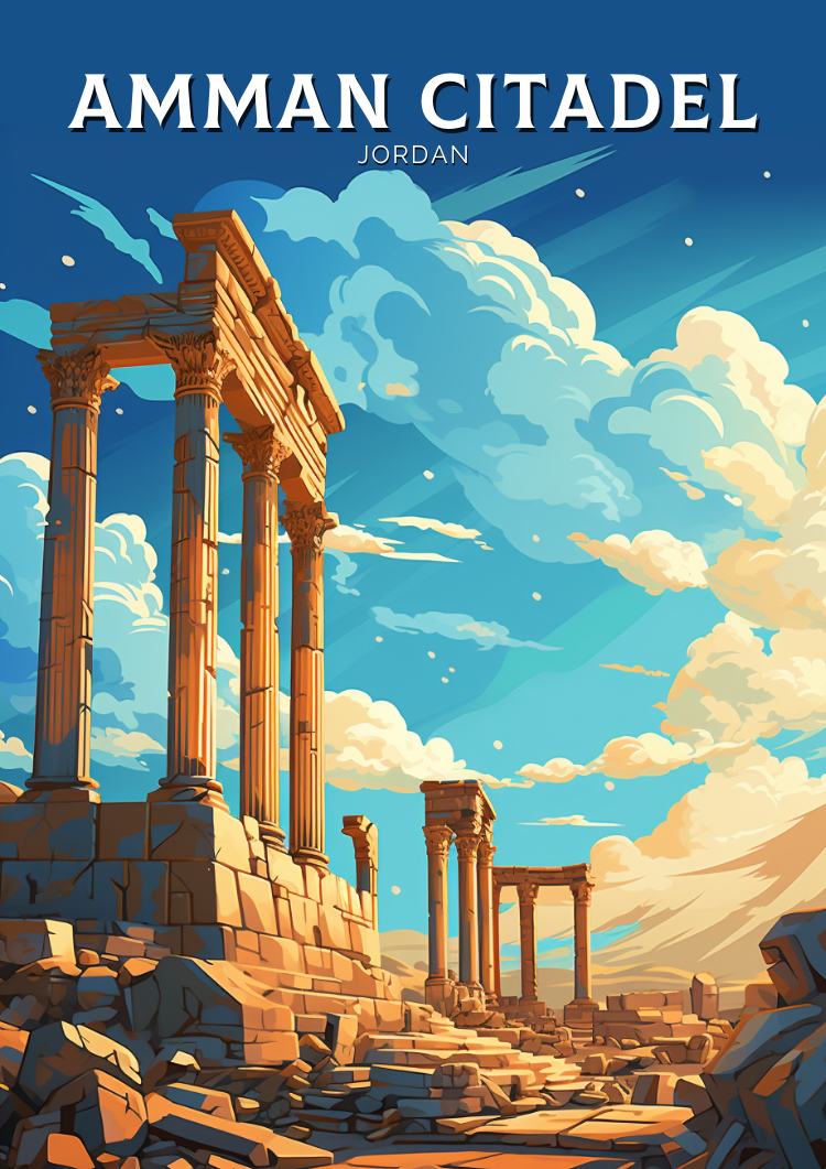 Amman Citadel Travel Poster - Retro Jordan Art