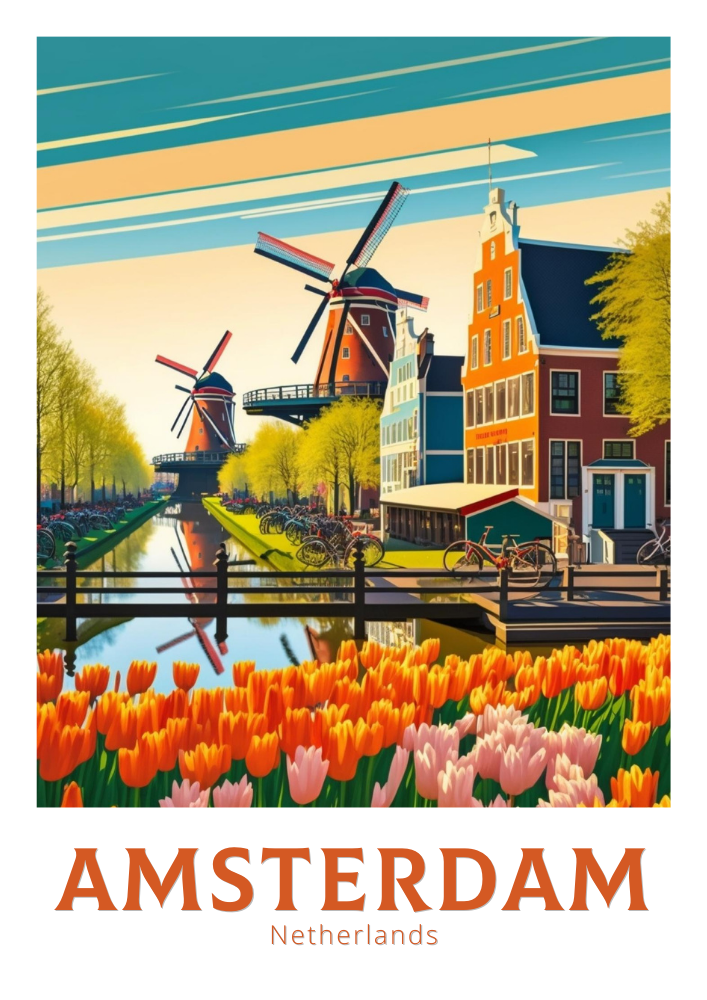 Amsterdam Travel Illustration - Netherland Poster