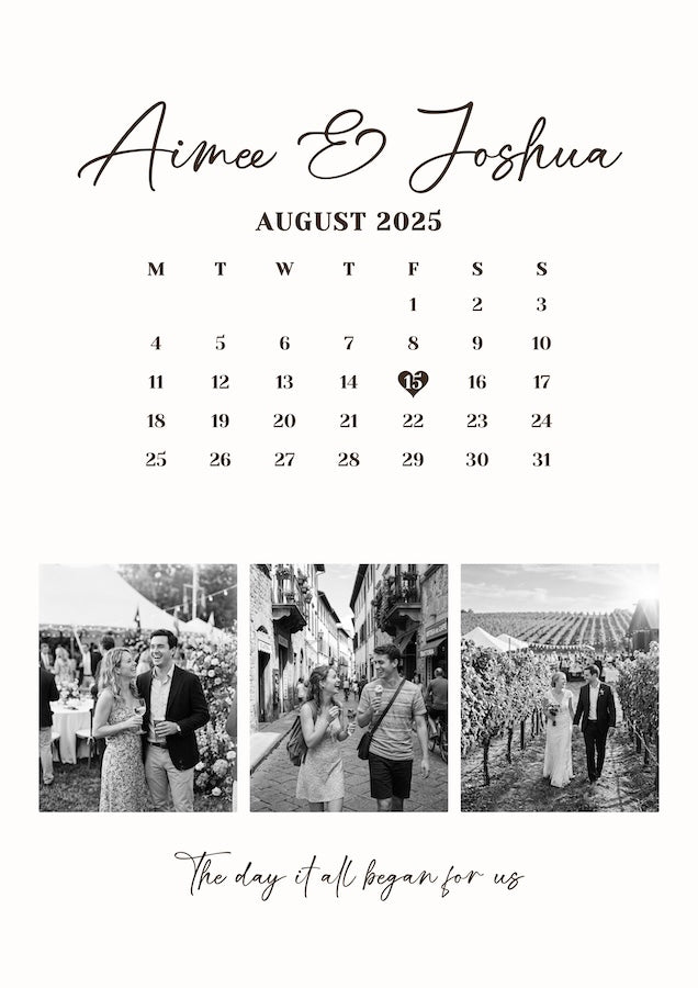 Personalised Script Names and Anniversary Calendar Poster