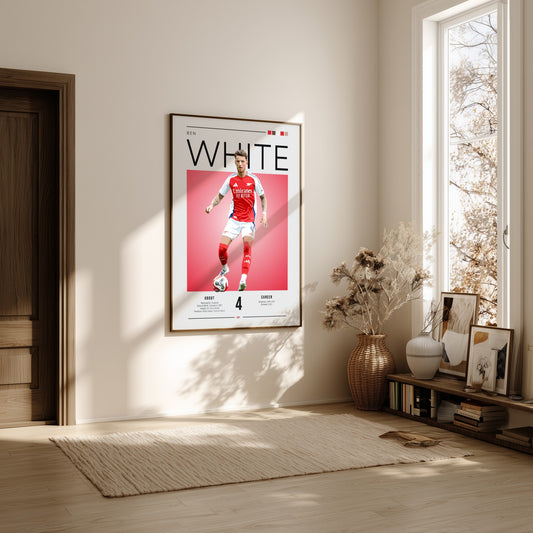 Ben White football poster featuring vibrant colors and dynamic pose, perfect for sports decor