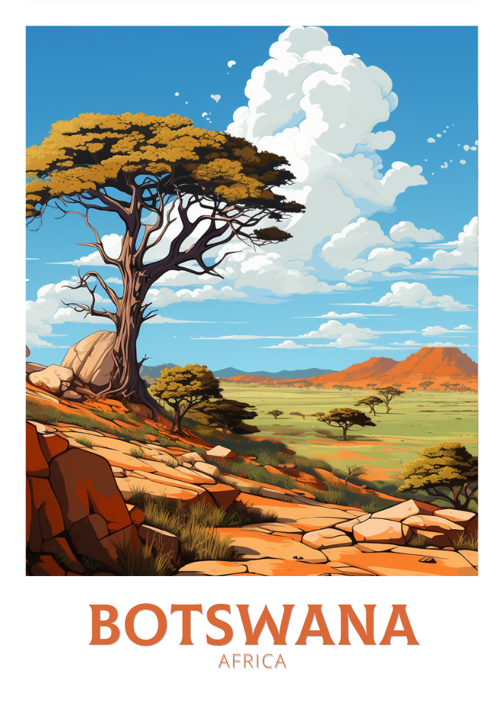 Tsodilo Hills Travel Poster - Botswana Art