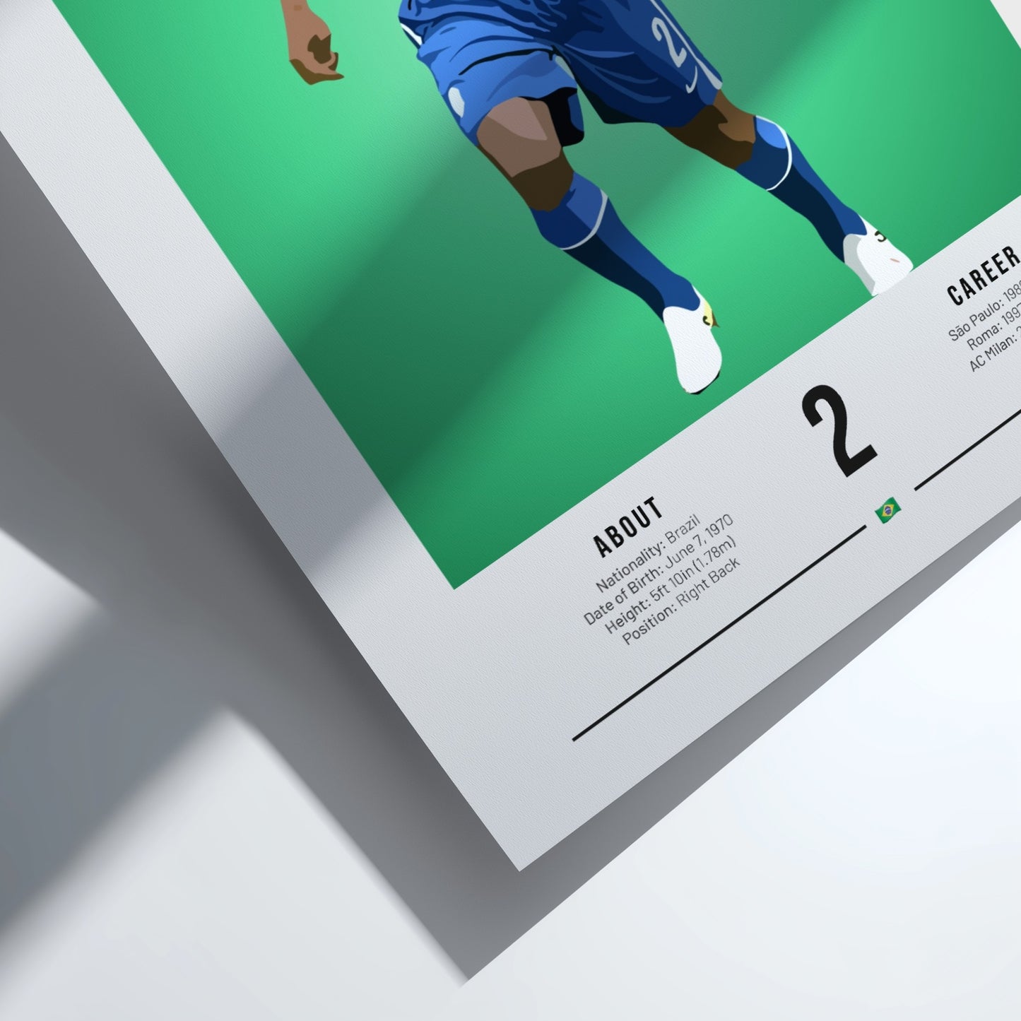 Cafu Brazil football player graphic art in yellow and blue colors, modern wall decor