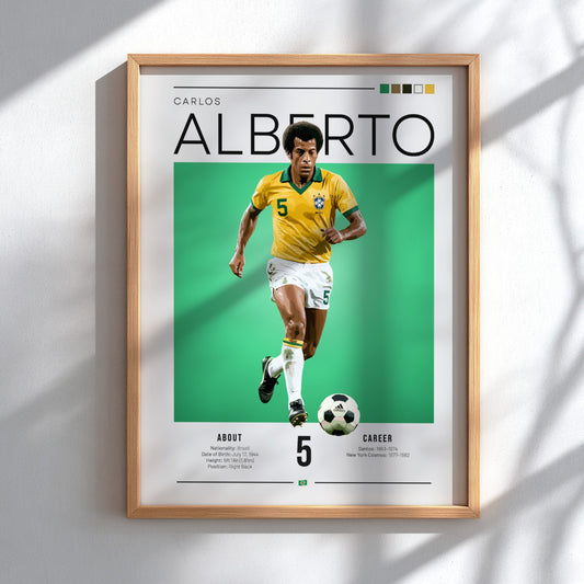 Carlos Alberto football art featuring vibrant yellow jersey and dynamic pose, perfect for sports decor