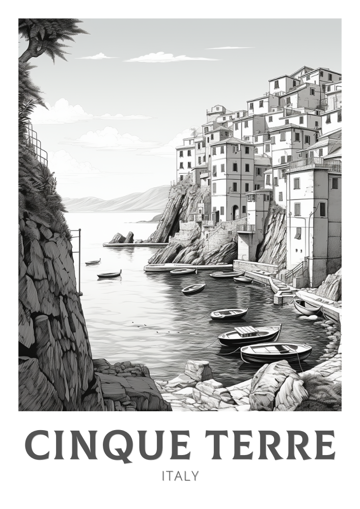 Cinque Terre Black and White Travel Poster - Italy Artwork