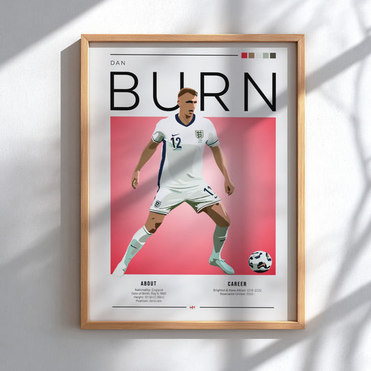 Dan Burn poster featuring England national team colors and dynamic illustration style