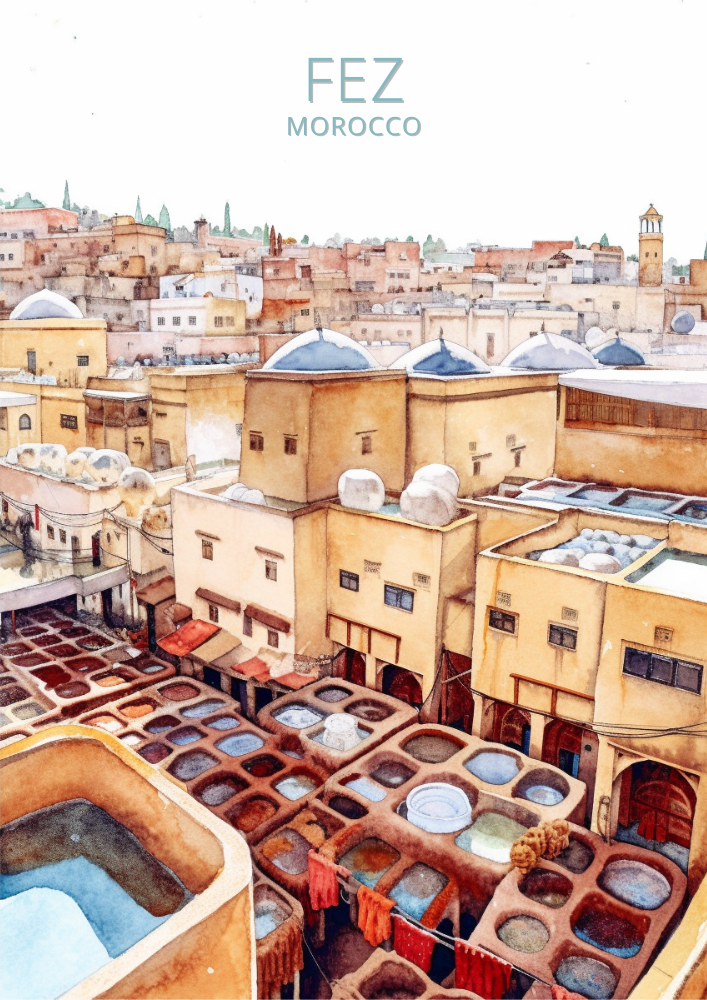 Fes Retro Poster - Travel Morocco Design