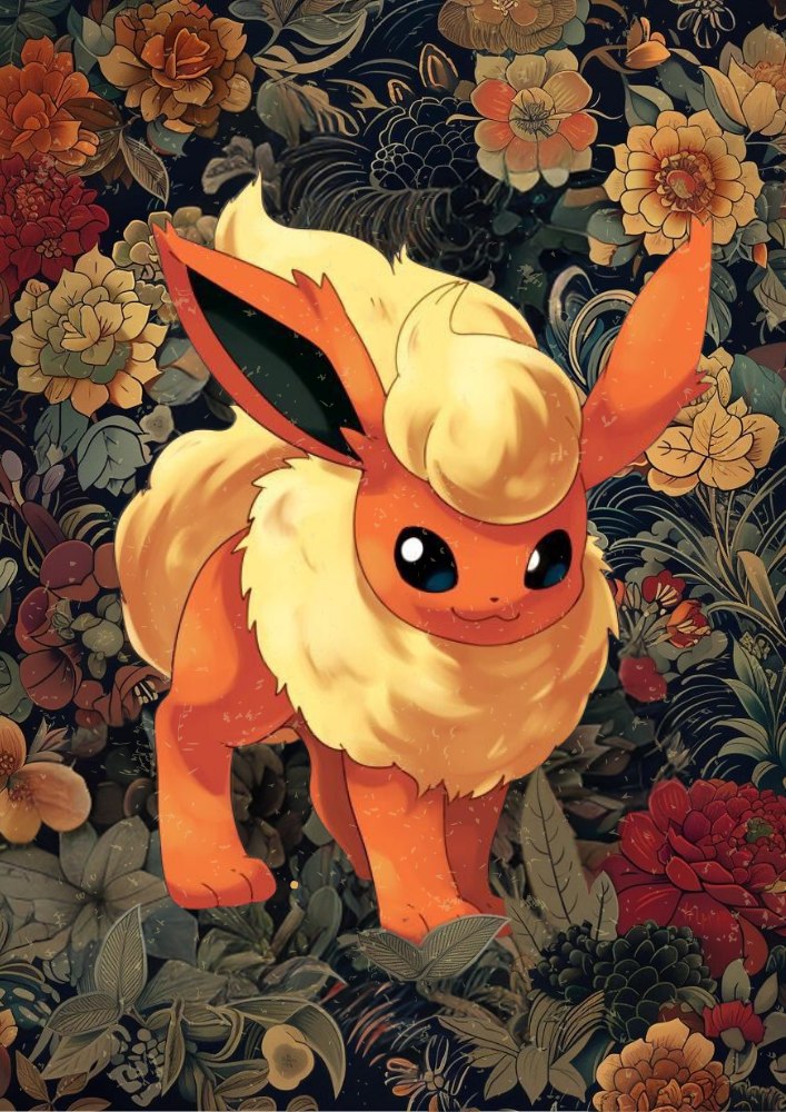 Flareon Pokemon Artwork - Japanese Tapestry Style Anime Poster
