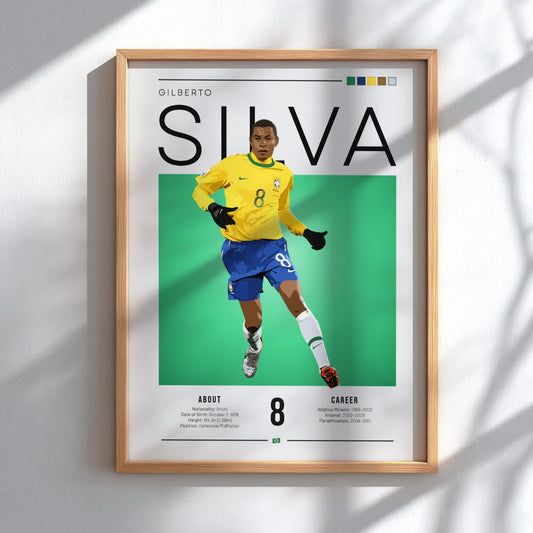 Gilberto Silva football artwork featuring vibrant yellow and green colors in an illustration style