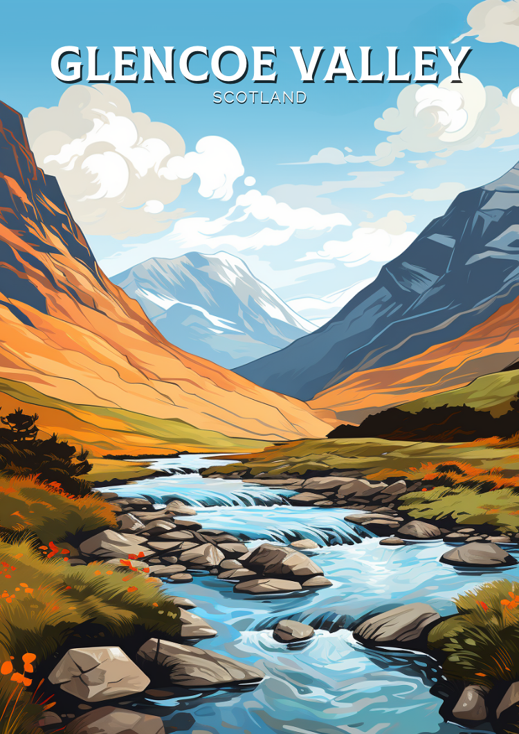 Glencoe Valley Travel Print - Scotland Artwork