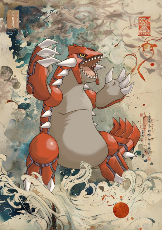 Illustration Pokémon Groudon - Fan Art Style Tapisserie Japonaise