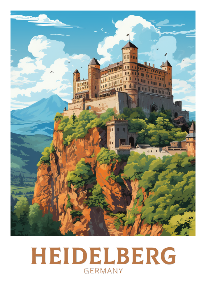 Affiche de voyage d'Heidelberg - Illustration allemande