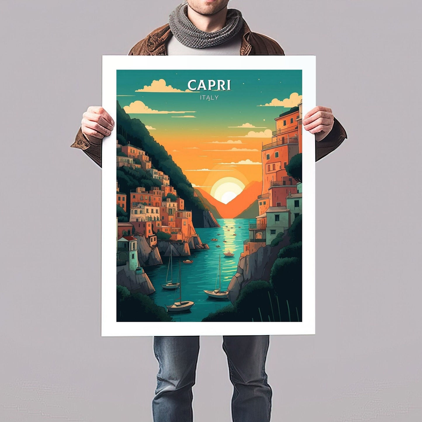 Capri Poster | Capri Print | Capri Island | Capri Illustration | Capri Italy | Capri Artwork | Capri Wall Art | Italy Home Decor | ID 081