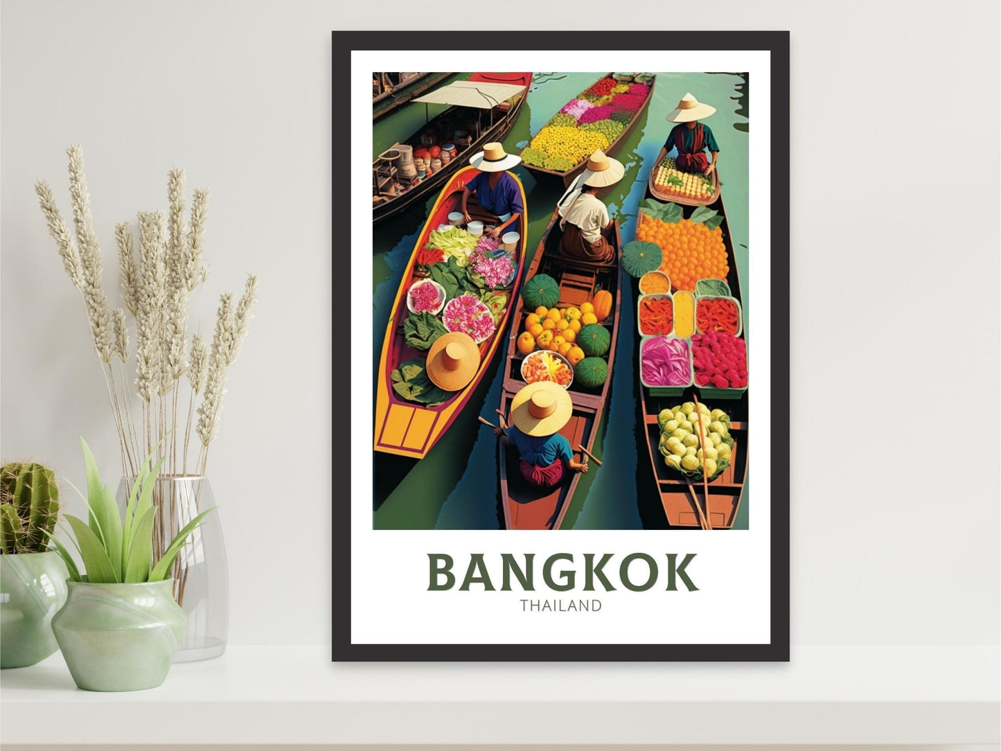 Bangkok Poster | Bangkok Print | Thailand Travel Gift | Bangkok Floating Market Poster | Floating Market | Housewarming Gift | ID 134