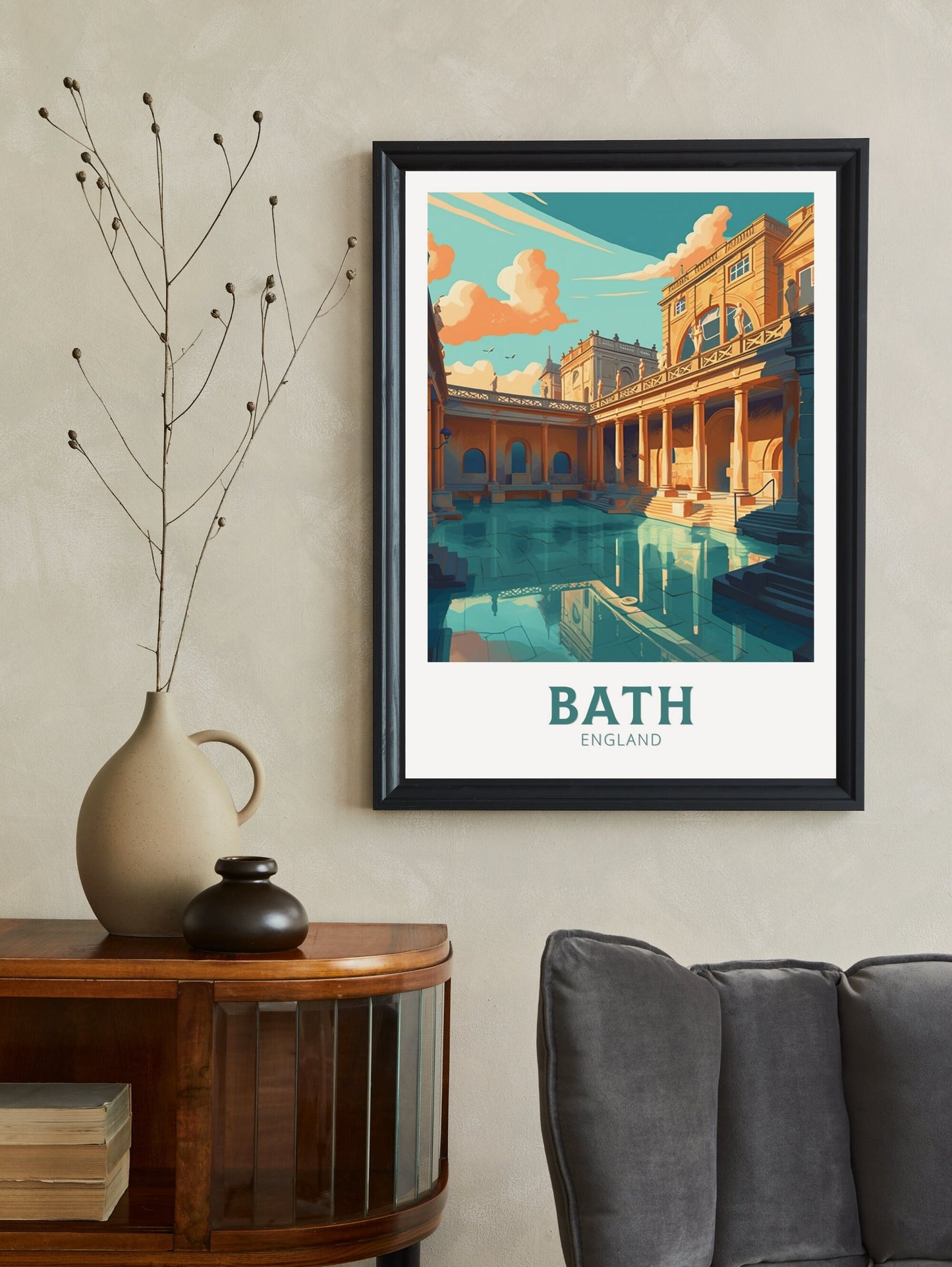 Bath Travel Poster | Bath Print | Bath England Illustration | Bath UK Wall Art | Roman baths Print | City Poster | City Illustration ID 145