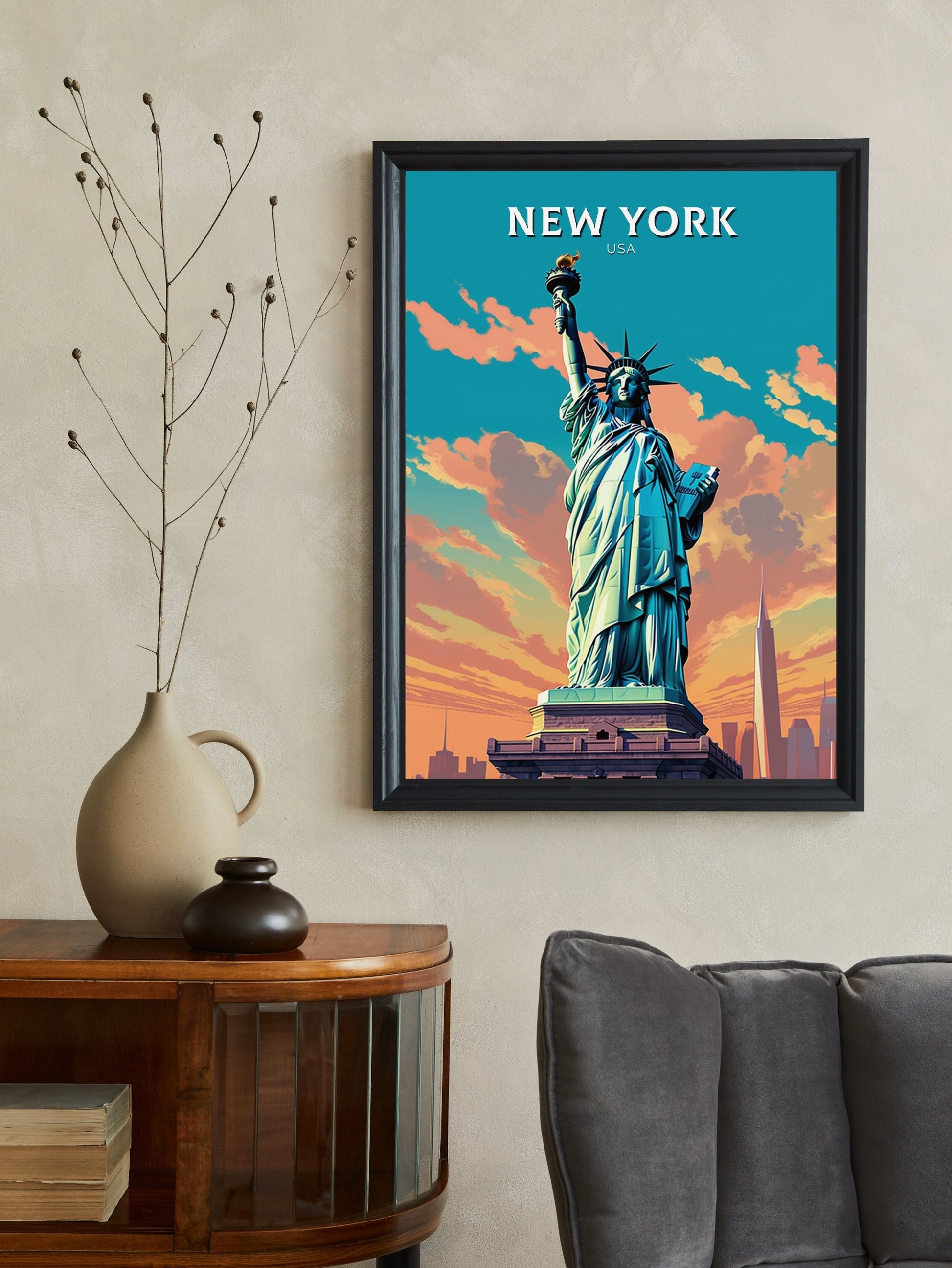 New York Travel Print | New York Poster | New York Design | New York Wall Art | New York Illustration | Statue of Liberty print | ID 340