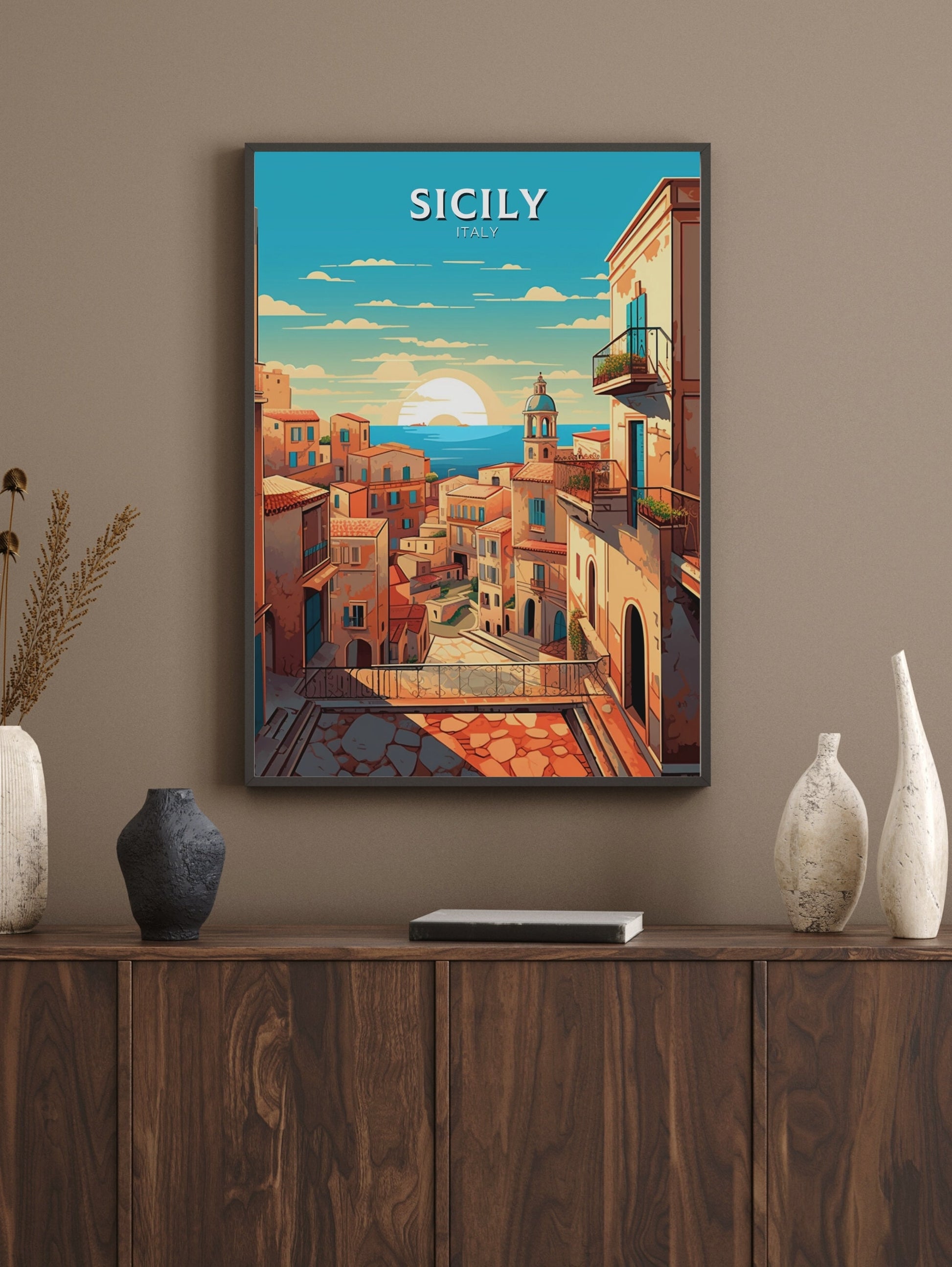 Sicily Print | Sicily Wall Art | Sicily Travel Poster | Sicily Travel Print | Sicily Illustration | Italy Poster | Italy Home Décor | ID 416