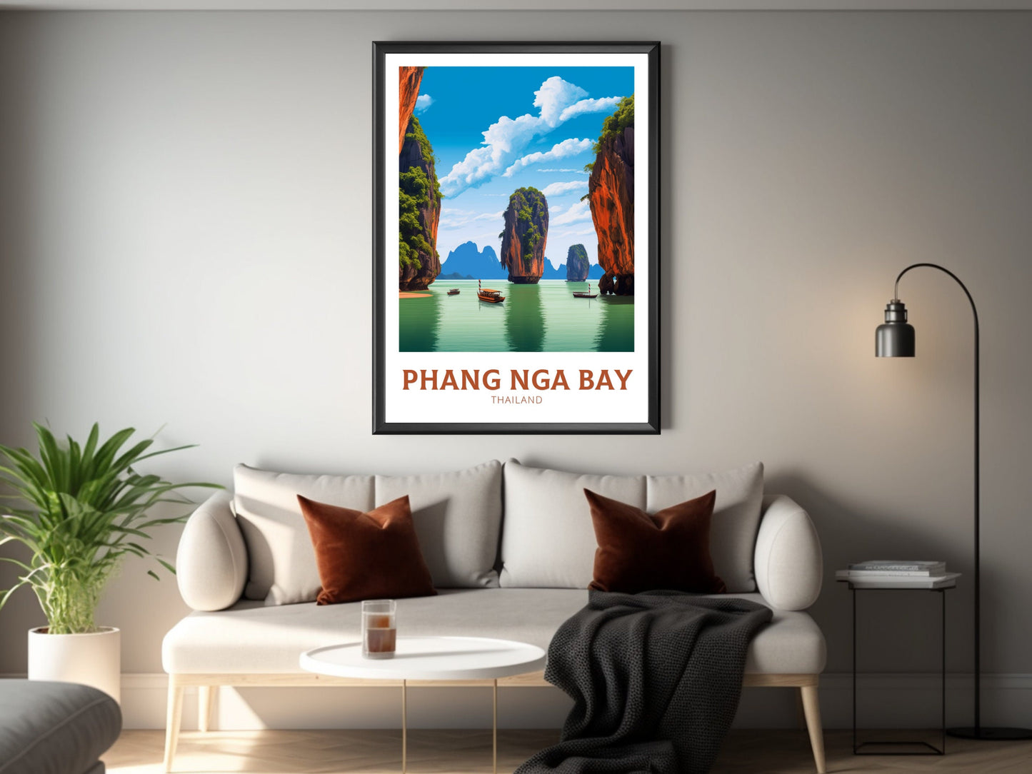 Phang Nga Bay Islands Poster | Phang Nga Bay Print | Thailand Beach Illustration | Phang Nga Travel Poster | Thailand Travel Print | ID 446