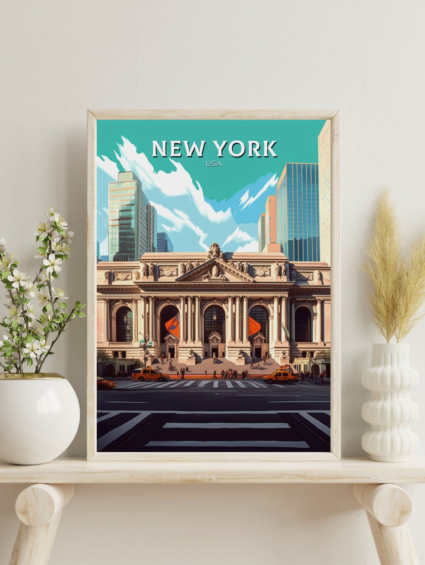 New York Travel Print | New York Poster | NY Library Poster | New York Design | New York Wall Art | New York Illustration | ID 447