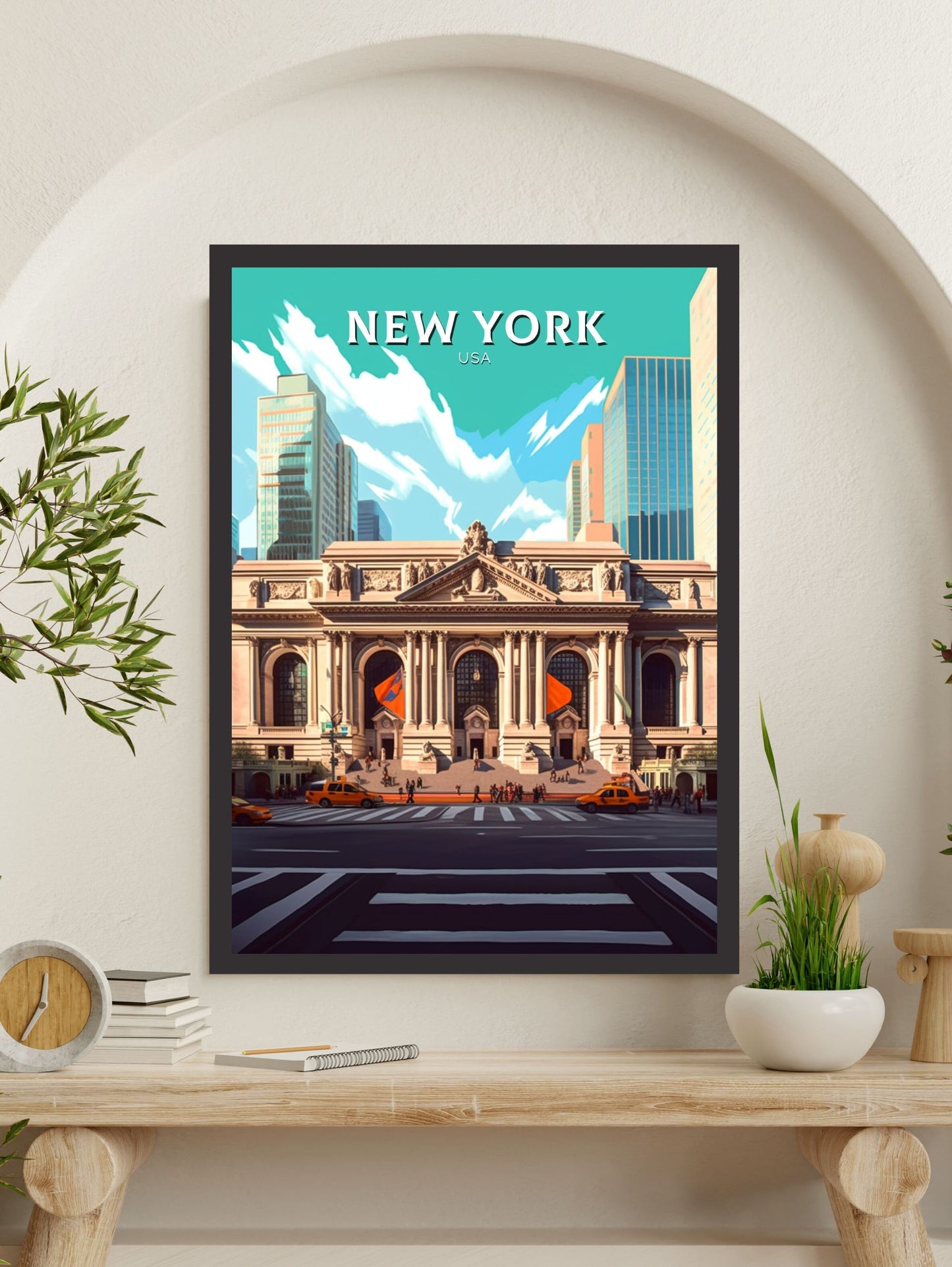 New York Travel Print | New York Poster | NY Library Poster | New York Design | New York Wall Art | New York Illustration | ID 447