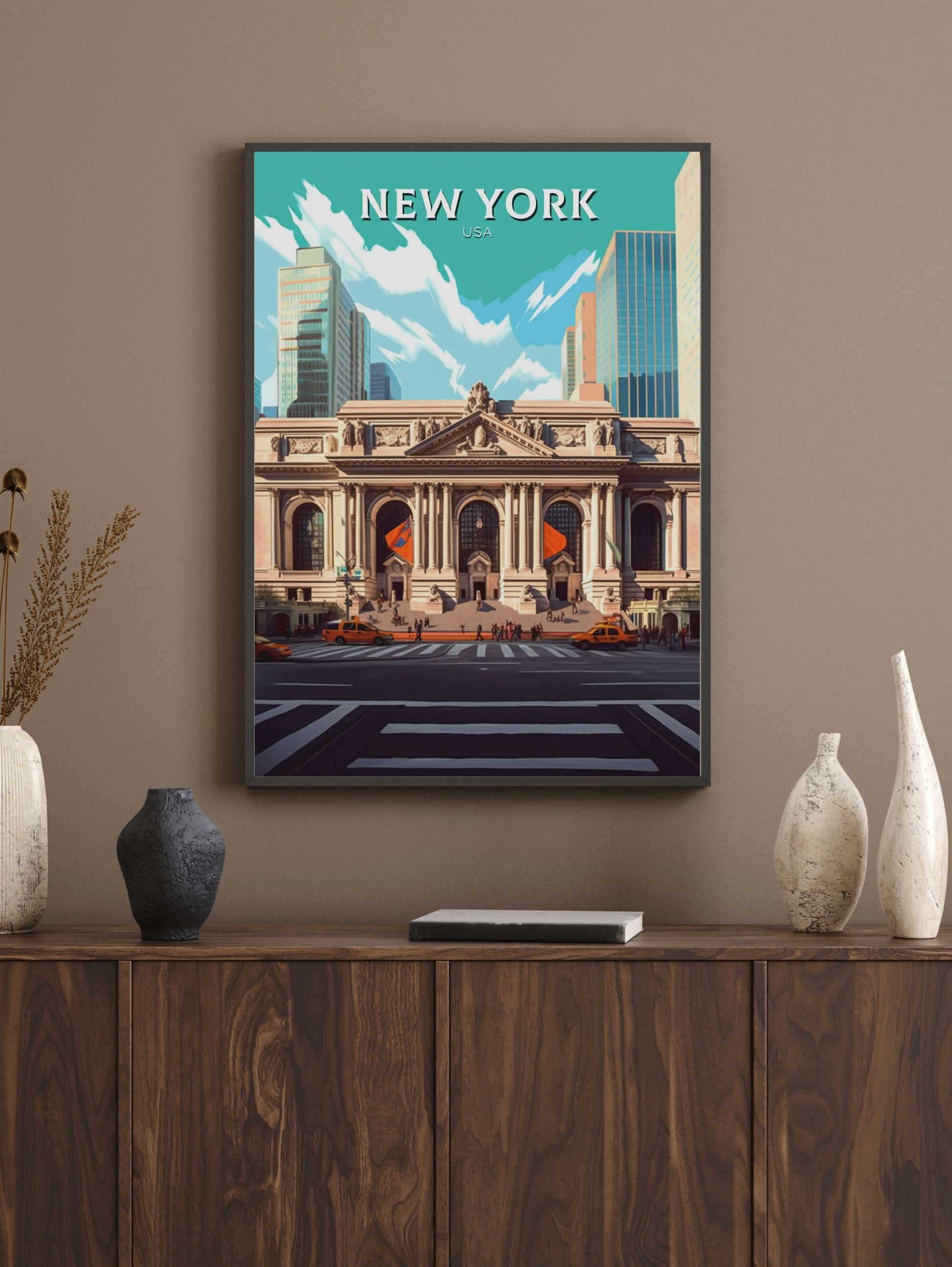 New York Travel Print | New York Poster | NY Library Poster | New York Design | New York Wall Art | New York Illustration | ID 447