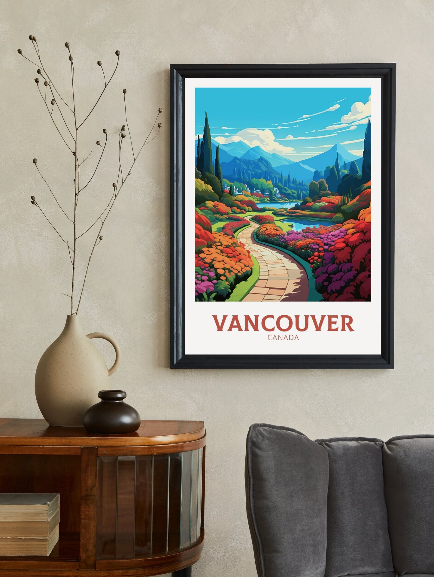 Vancouver Poster | Vancouver Travel Print | Butchart Gardens Poster | Illustration | Vancouver Art | City Landscape | Canada Print | ID 480
