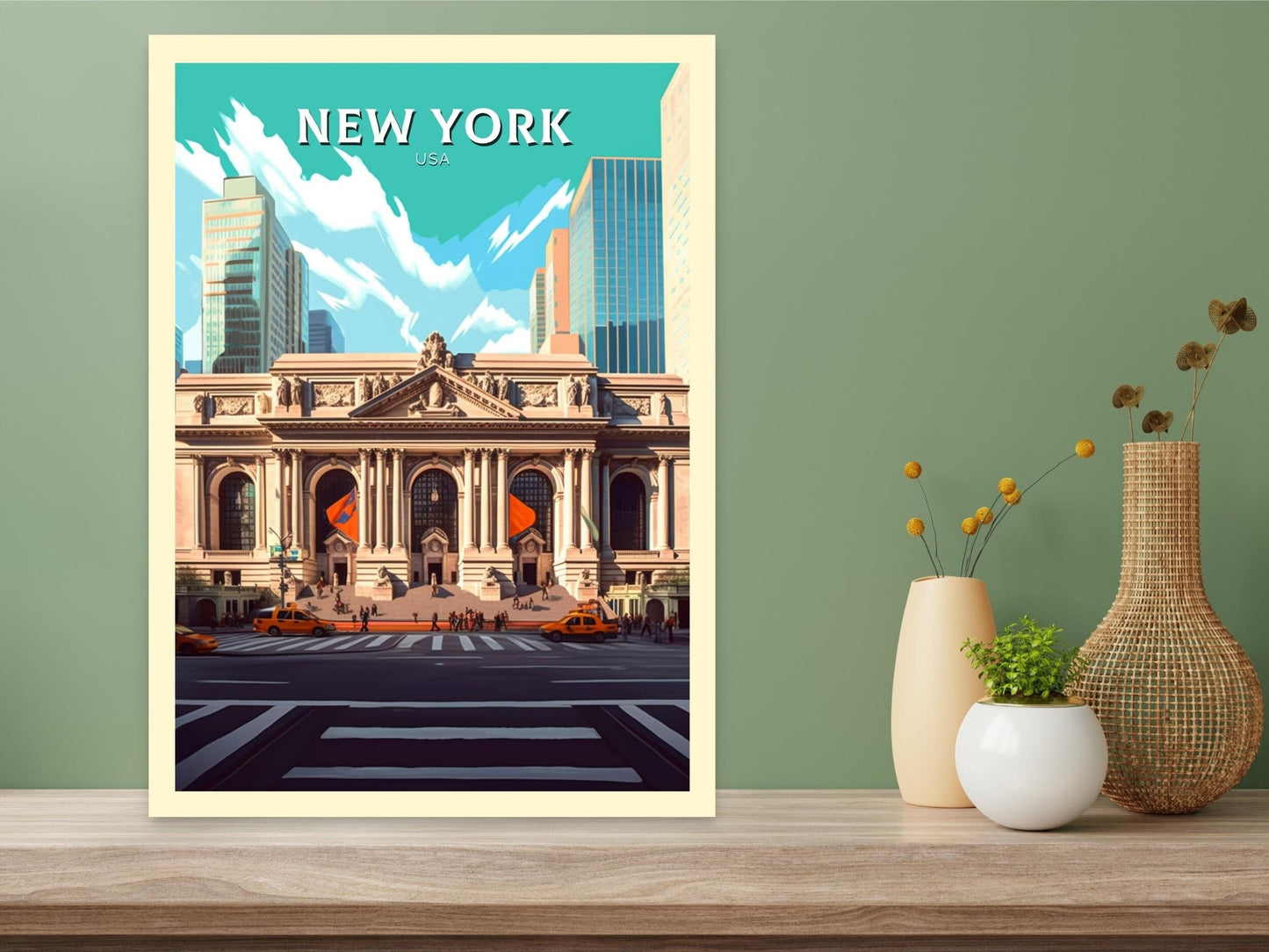 New York Travel Print | New York Poster | NY Library Poster | New York Design | New York Wall Art | New York Illustration | ID 447