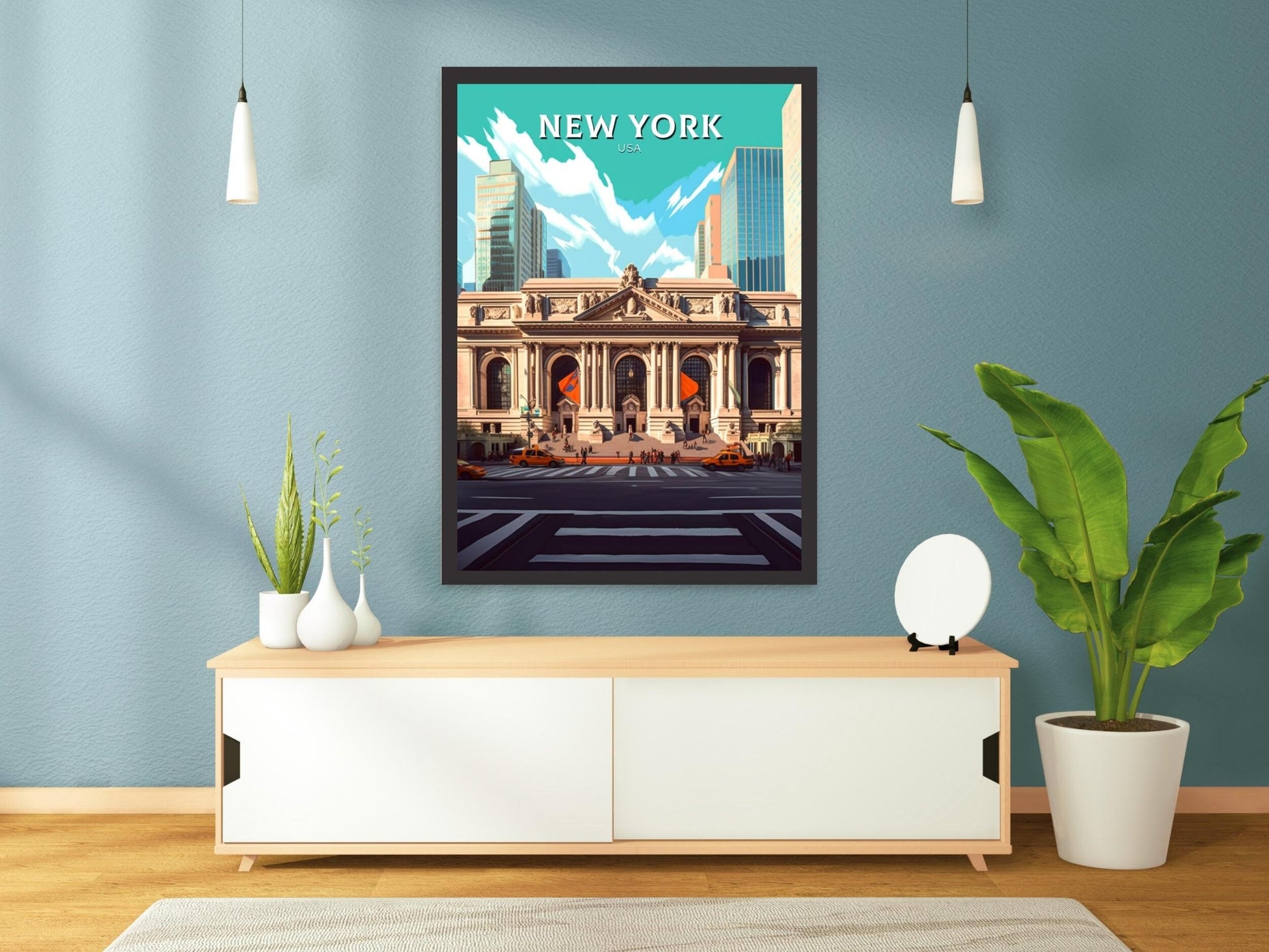 New York Travel Print | New York Poster | NY Library Poster | New York Design | New York Wall Art | New York Illustration | ID 447