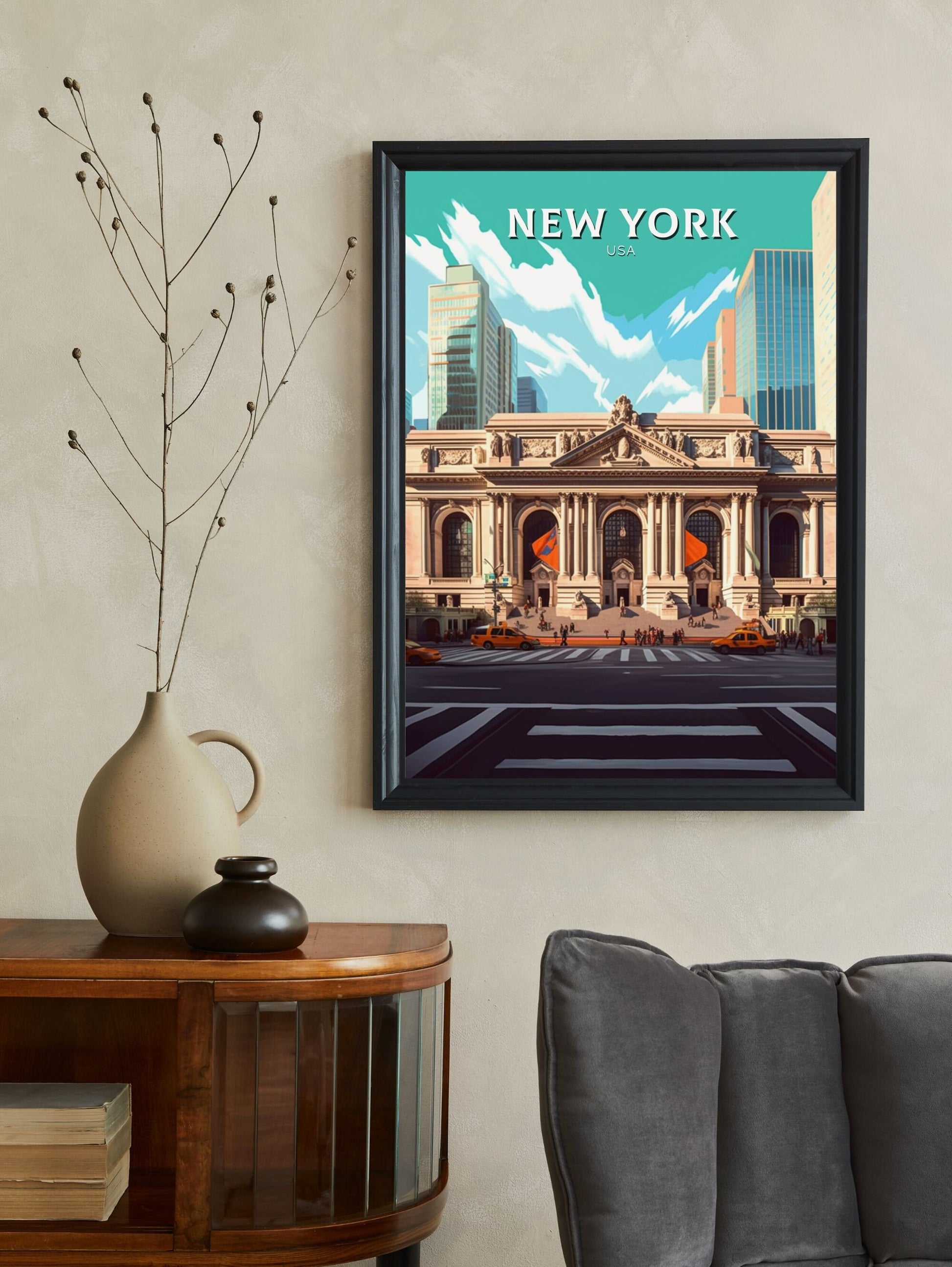 New York Travel Print | New York Poster | NY Library Poster | New York Design | New York Wall Art | New York Illustration | ID 447