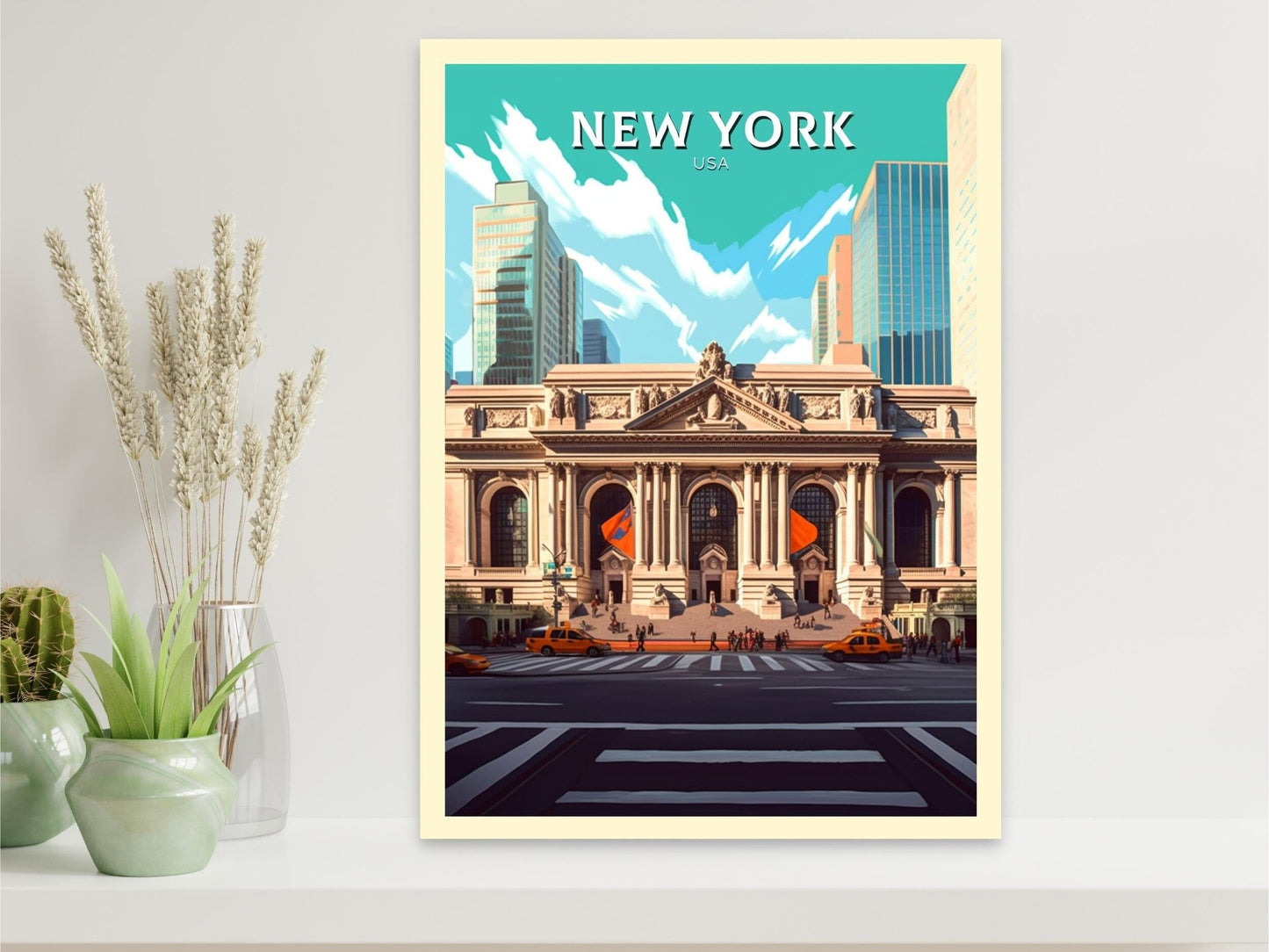 New York Travel Print | New York Poster | NY Library Poster | New York Design | New York Wall Art | New York Illustration | ID 447