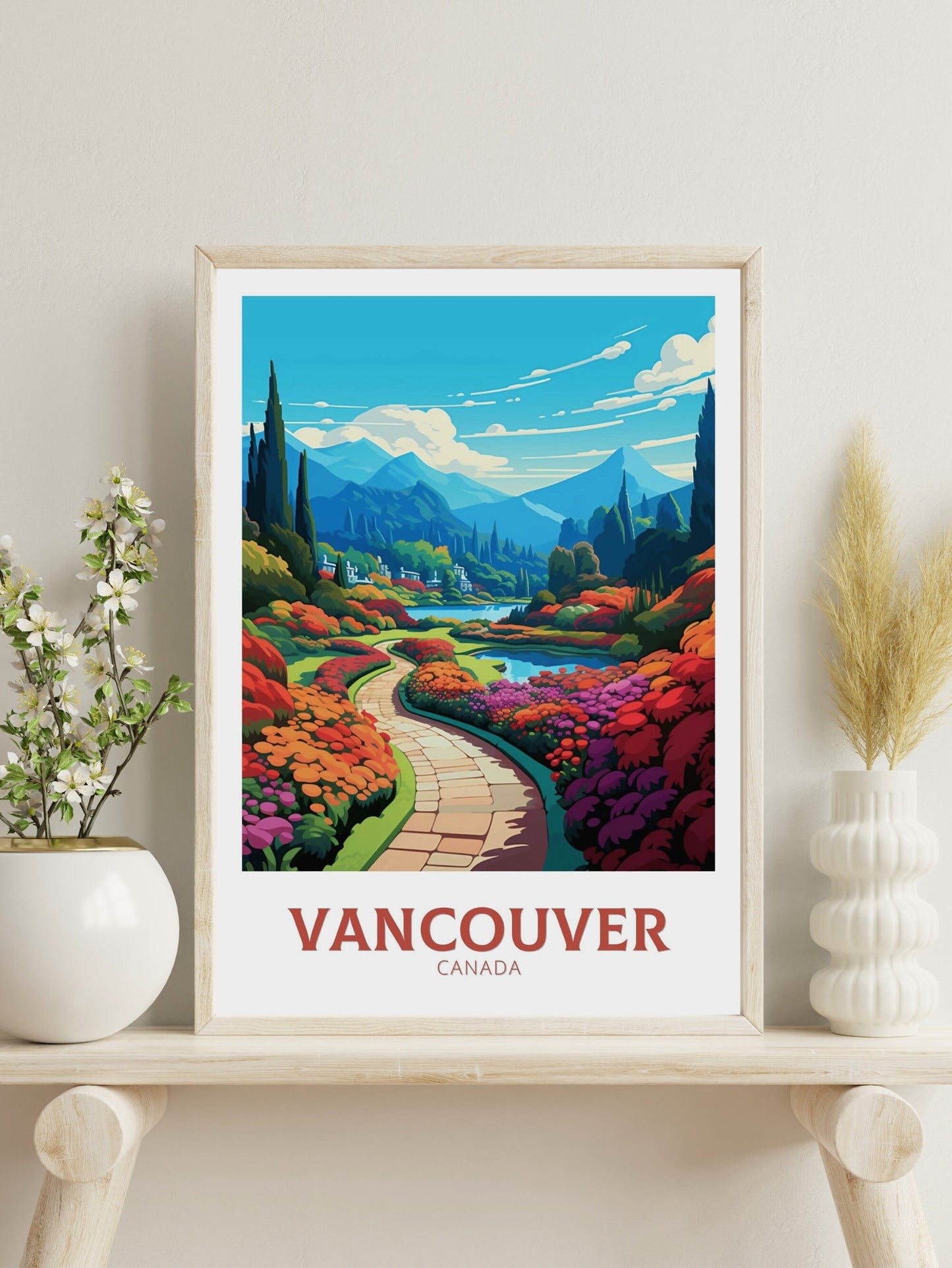 Vancouver Poster | Vancouver Travel Print | Butchart Gardens Poster | Illustration | Vancouver Art | City Landscape | Canada Print | ID 480