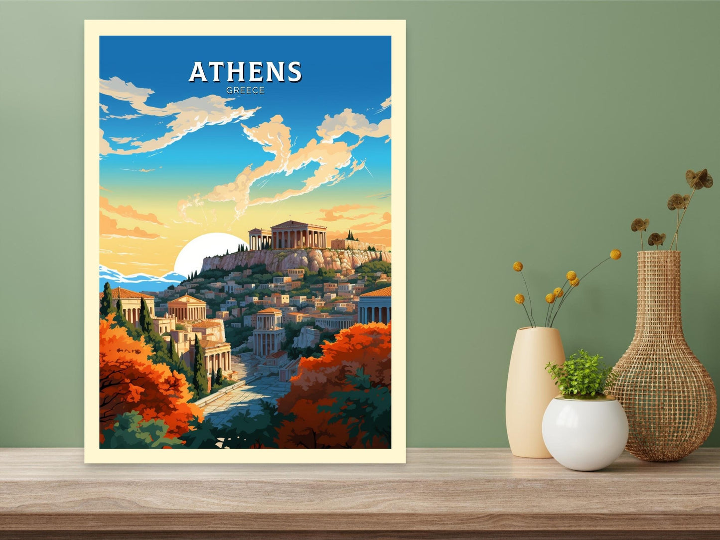 Athens Poster | Athens Illustration | Acropolis | Athens Travel Print | Greece Print | Greece Home Decor | Parthenon Poster | ID 485