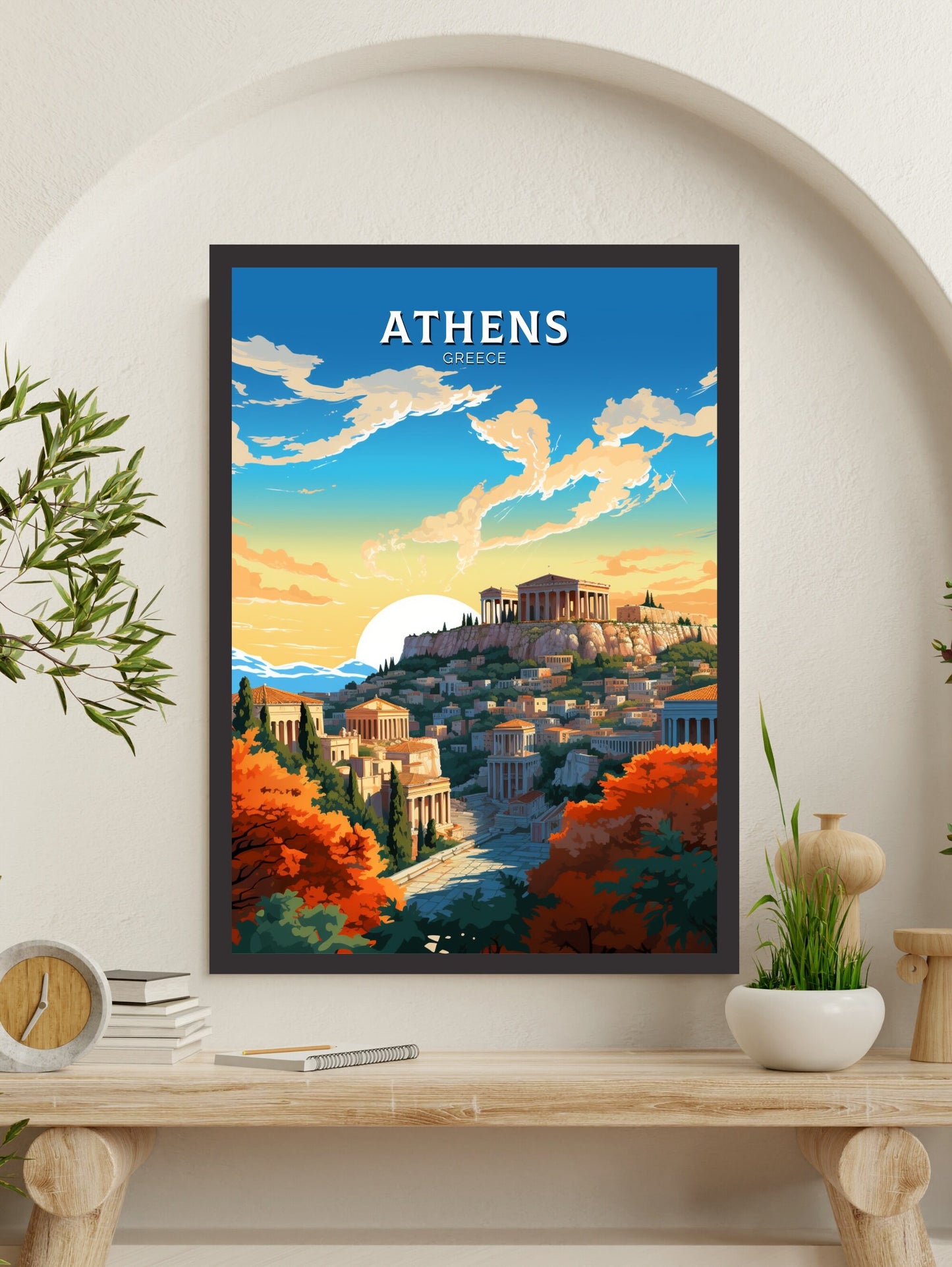 Athens Poster | Athens Illustration | Acropolis | Athens Travel Print | Greece Print | Greece Home Decor | Parthenon Poster | ID 485