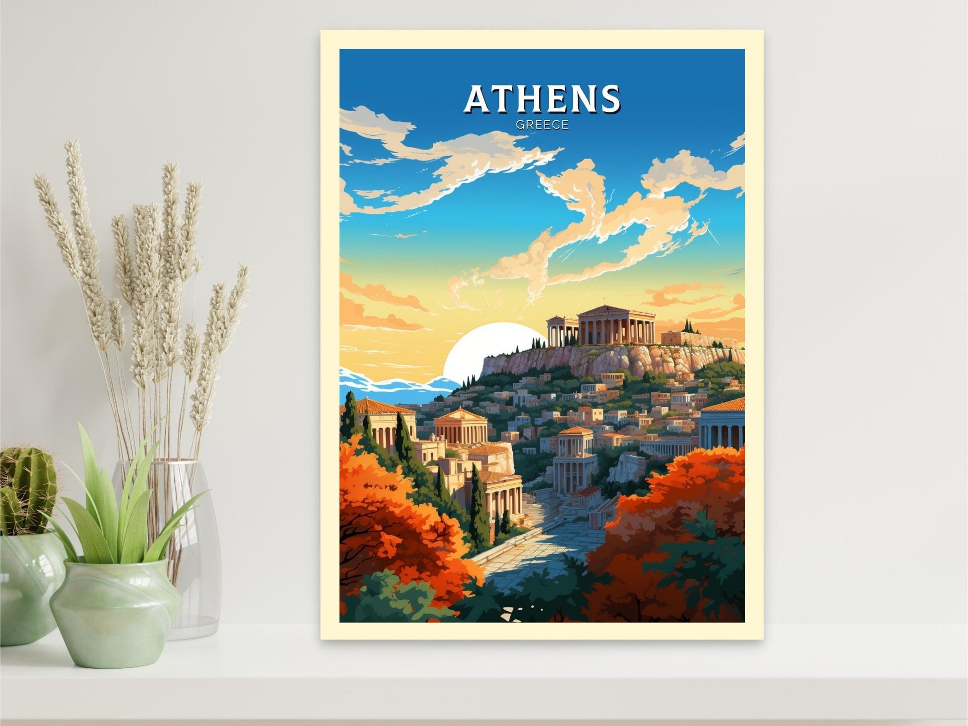 Athens Poster | Athens Illustration | Acropolis | Athens Travel Print | Greece Print | Greece Home Decor | Parthenon Poster | ID 485