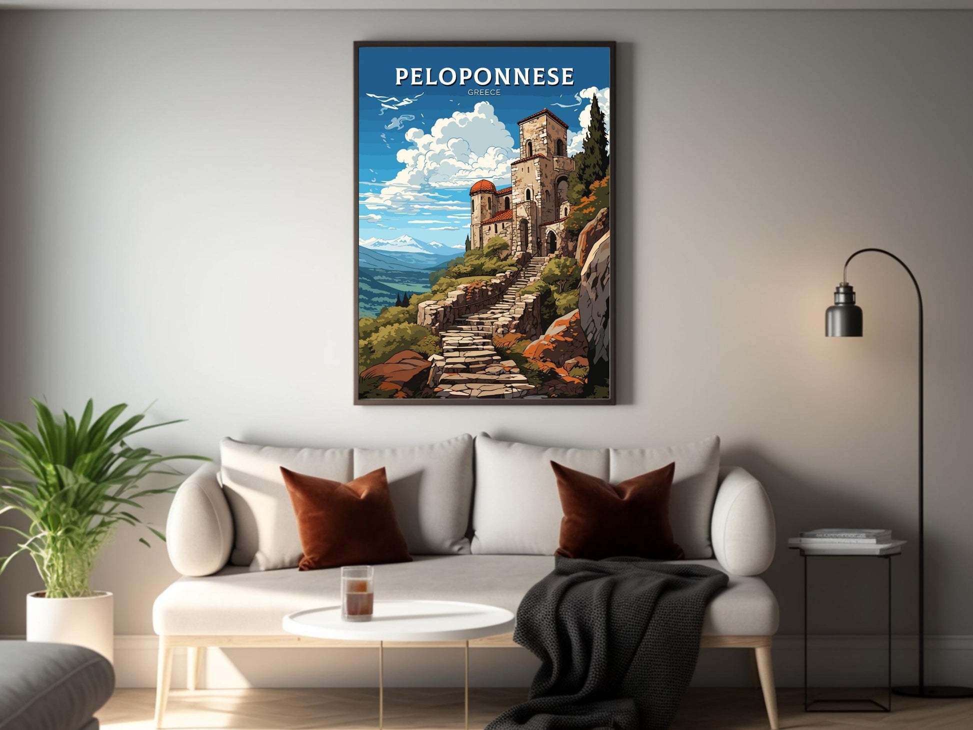 Peloponnese Travel Poster | Peloponnese Print | Illustration | Greece Print | Greece Home Décor | Peloponnese Art | Mystras ID 594