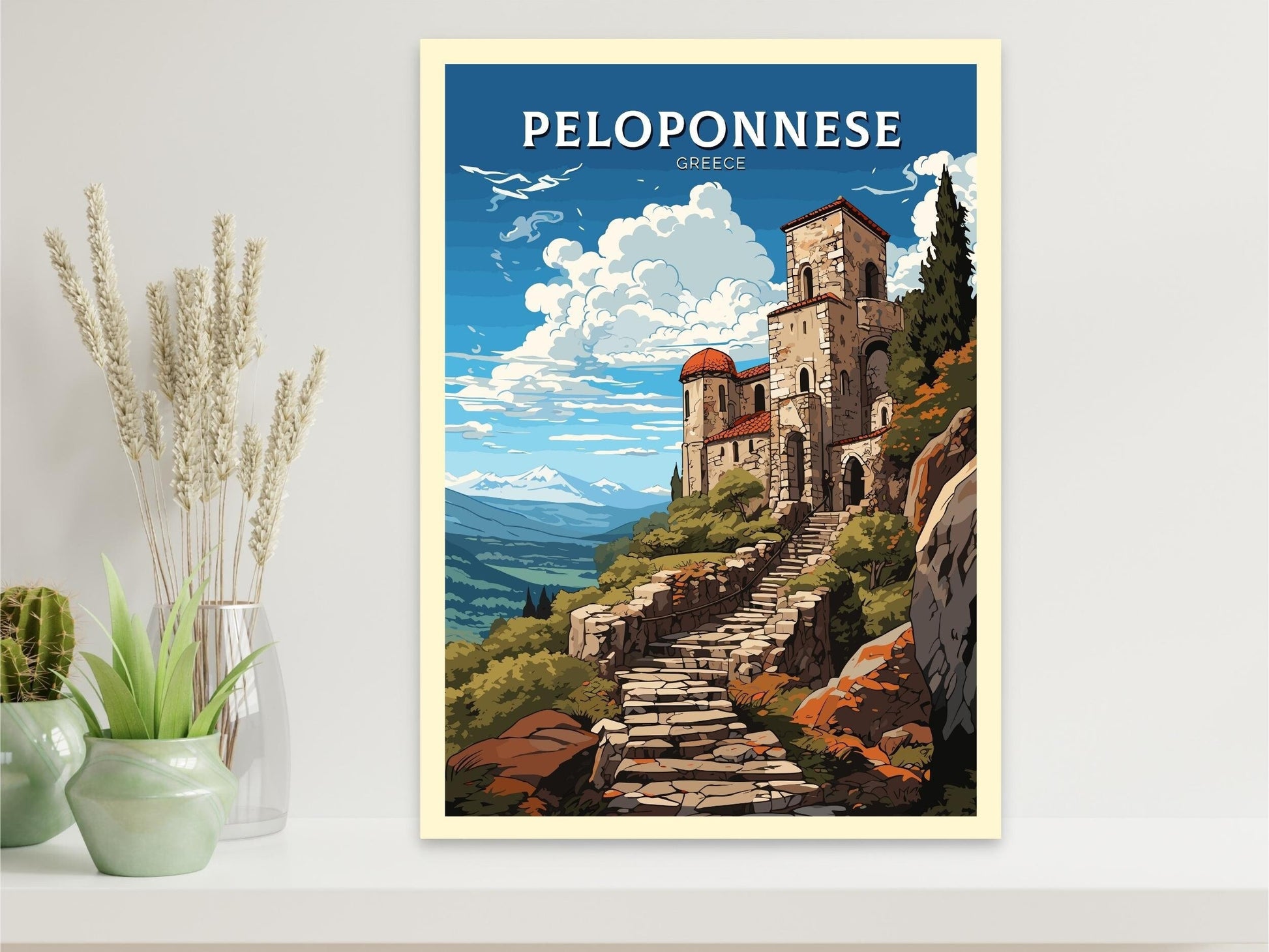 Peloponnese Travel Poster | Peloponnese Print | Illustration | Greece Print | Greece Home Décor | Peloponnese Art | Mystras ID 594
