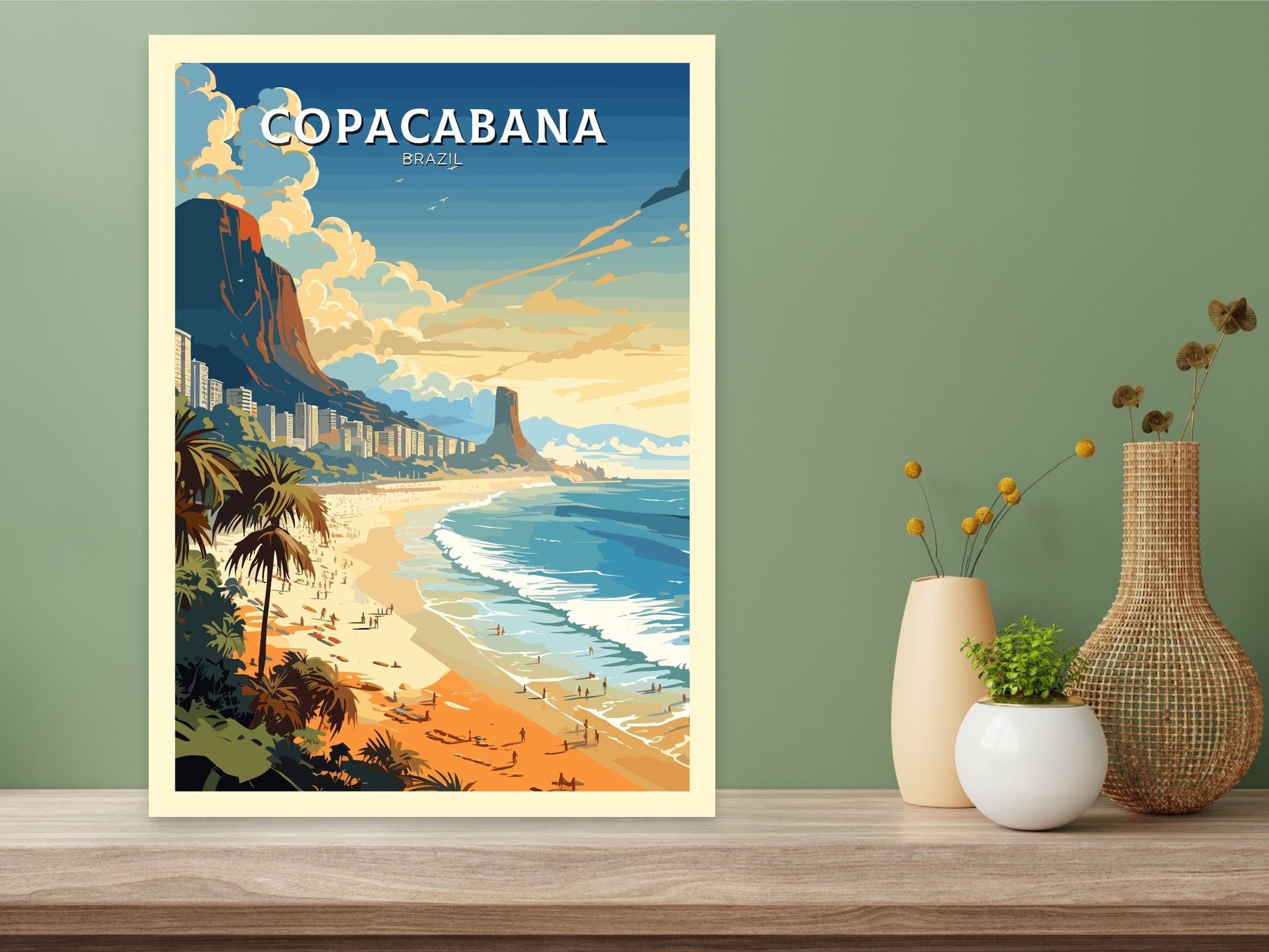 Copacabana Travel poster | Copacabana Print | Brazil Wall Art | Rio De Janeiro Brazil travel print | Housewarming gift | Beach Print |ID 645