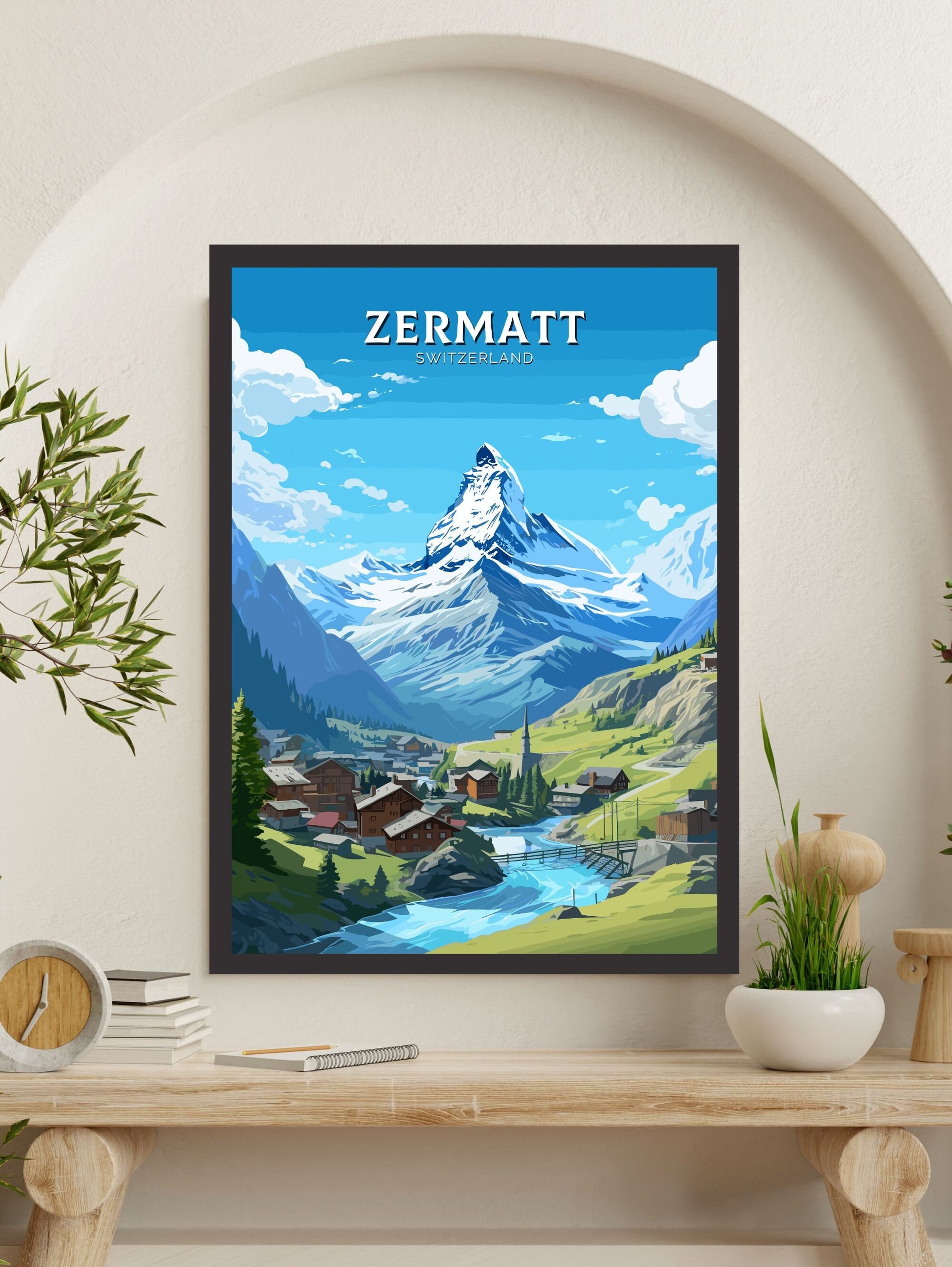 Zermatt Travel Poster | Zermatt Travel Print | Zermatt Illustration | Zermatt Wall Art | Switzerland Print | Zermatt Artwork | ID 681