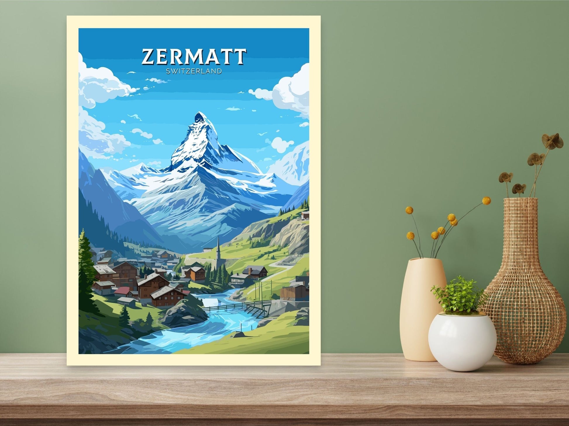 Zermatt Travel Poster | Zermatt Travel Print | Zermatt Illustration | Zermatt Wall Art | Switzerland Print | Zermatt Artwork | ID 681