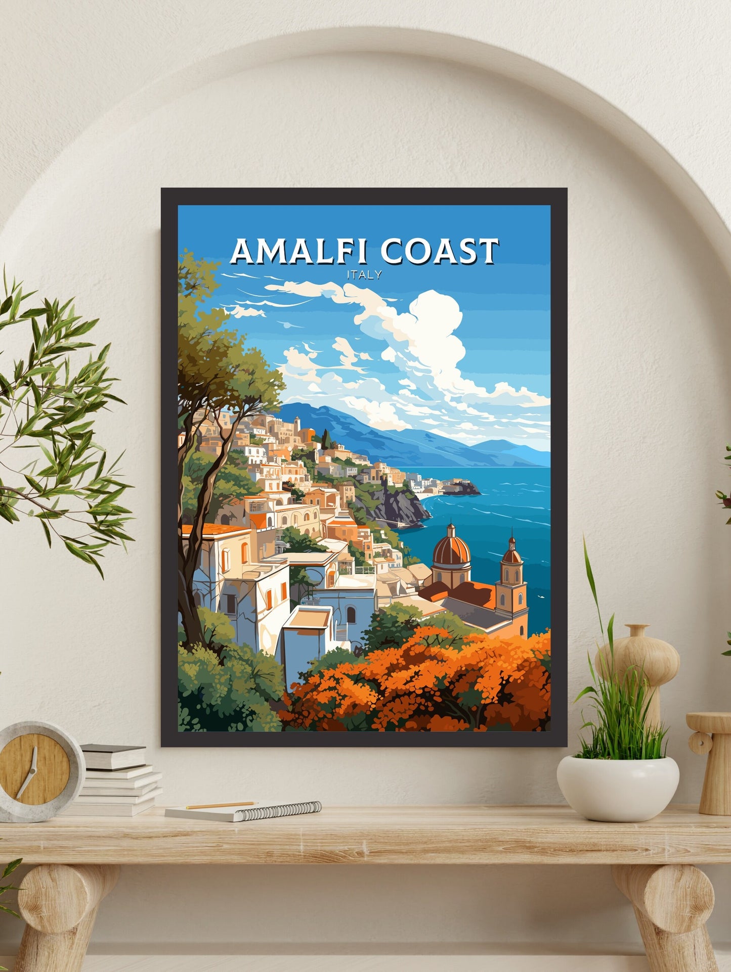 Amalfi Italy Print | Italy Illustration | Travel Gifts | Amalfi Coast Print | Italy Poster | Housewarming Gift | Vintage City Poster | ID 001