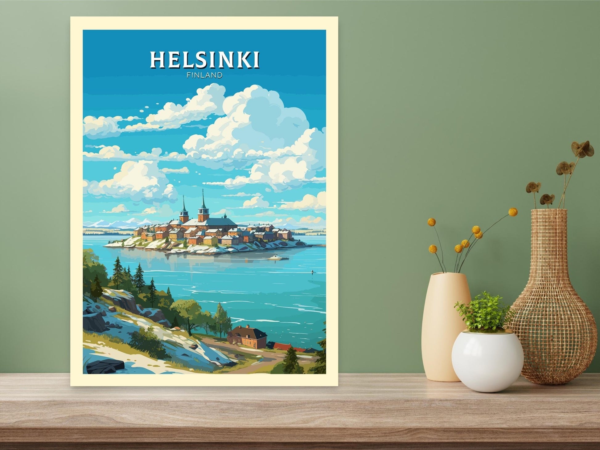 Helsinki Poster | Helsinki Print | Helsinki Art | Helsinki Travel Art | Helsinki Illustration | Finland Print | Suomenlinna fortress ID 578