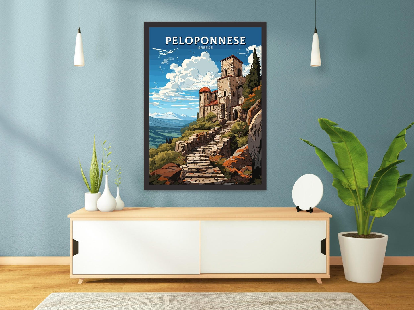 Peloponnese Travel Poster | Peloponnese Print | Illustration | Greece Print | Greece Home Décor | Peloponnese Art | Mystras ID 594